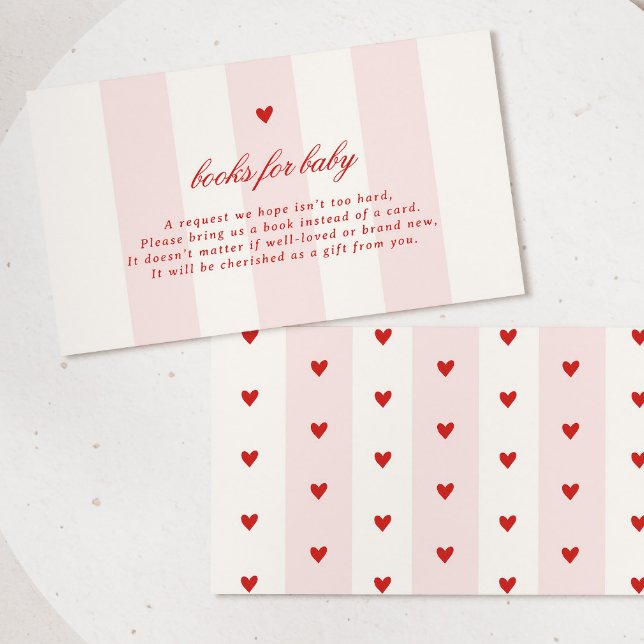 Modern Pink Stripe Heart Valentine Baby Shower Enclosure Card (Creator Uploaded)