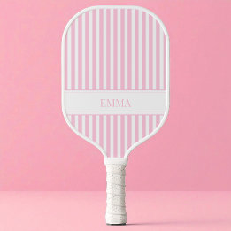 Modern Pink Striped Cute Girly Personalized Name Pickleball Paddle