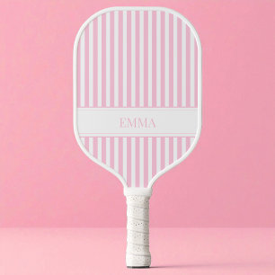Modern Pink Striped Cute Girly Personalized Name Pickleball Paddle