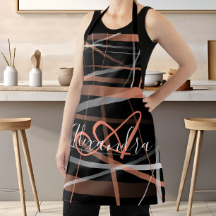 Modern Pink Stripes Abstract Monogram Chef Apron