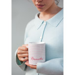 Modern Pink Stripes Elegant Monogrammed Typography Two-Tone Coffee Mug<br><div class="desc">Custom, personalized, elegant dark pink typography script, modern cool chic stylish geometric trendy light pink stripes pattern background, classy, tea coffee mug. Simply type in your name / family name / couple's names (bride & groom / husband & wife), to customize. Makes a great gift for wedding, birthday, graduation, mothers...</div>