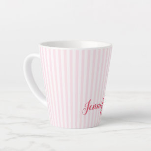 Modern Pink Stripes Elegant Typography Custom Name Latte Mug