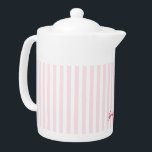 Modern Pink Stripes Elegant Typography Monogrammed<br><div class="desc">Custom, personalized, elegant dark pink typography script, modern cool chic stylish geometric trendy light pink white stripes pattern background, classy, monogrammed, 100% white porcelain, dishwasher safe, microwave safe, teapot. Simply type in your name / kids name / family name / company name, to customize. Makes a great gift for birthday,...</div>