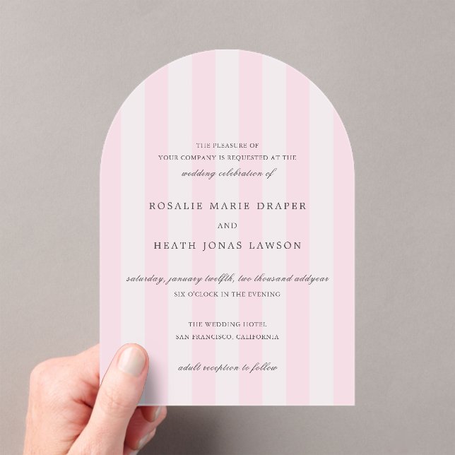 Modern Pink Stripes Elegant Wedding Acrylic Invitations (Insitu (Handheld))