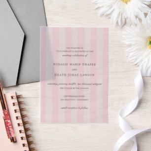 Modern Pink Stripes Elegant Wedding Vellum Invitations