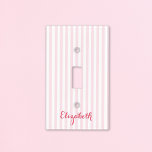 Modern Pink Stripes Monogram Nursery Kids Room Light Switch Cover<br><div class="desc">Create your own custom, personalized, elegant dark pink script / typography monogram monogrammed, modern cool chic stylish geometric trendy light pink white stripes pattern background, ultra-durable acrylic nursery baby kids room light switch cover. Simply type in your name / initials / monogram, to customize. Perfect for girls' room / kids'...</div>