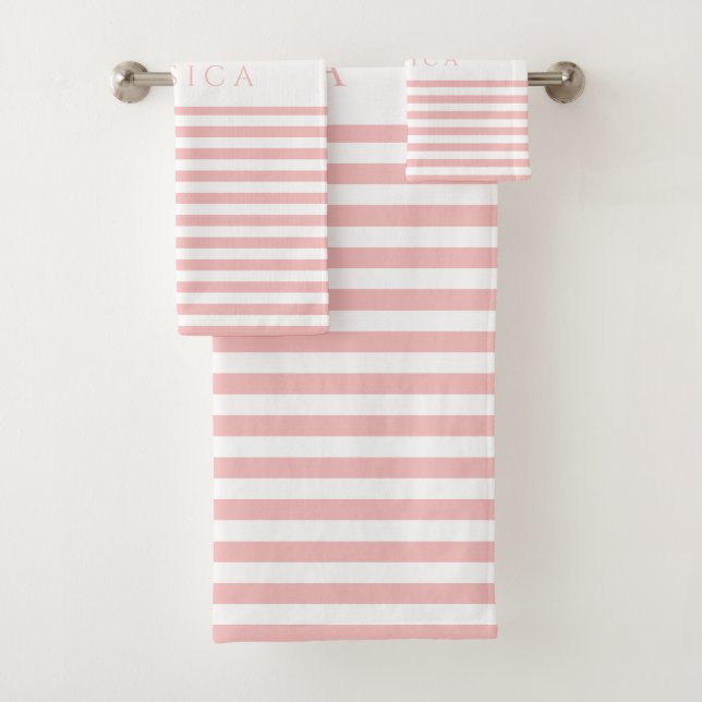 Modern Pink Stripes Pattern Bath Towel Set (Insitu)