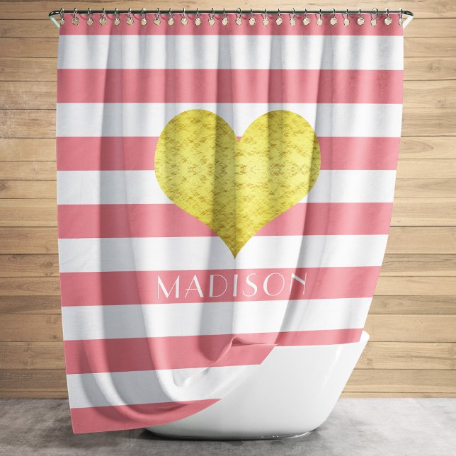 Modern Pink Stripes Pattern Name (Personalized Modern Pink Stripes Pattern Shower Curtain)