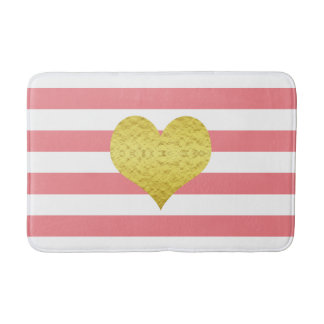 Modern Pink Stripes Pattern Name Bath Mat