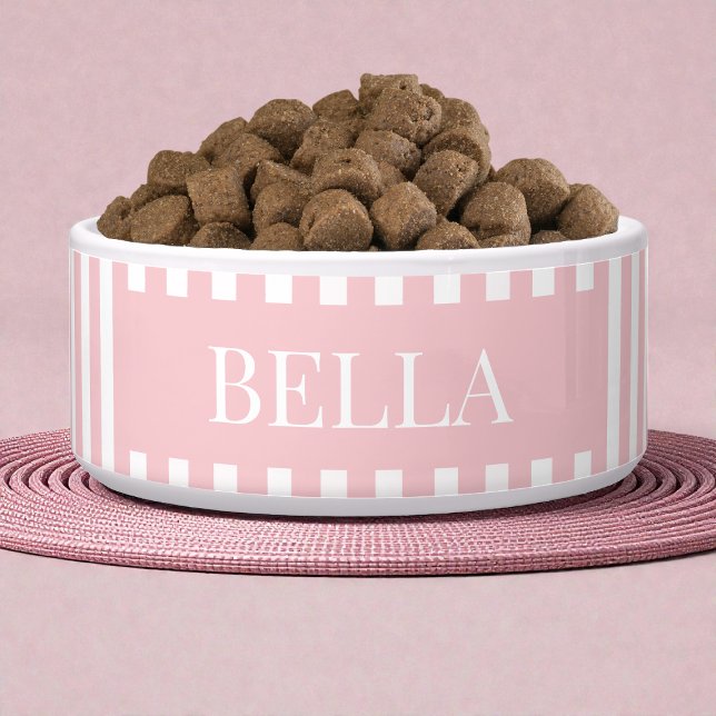 Modern Pink Stripes Pattern Personalized Dog Pet (Modern Pink Stripes Pattern Personalized Dog Pet Bowl)