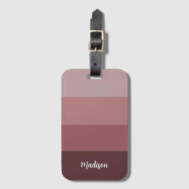 Modern pink Stripes With Script Name  Luggage Tag (Front Vertical)