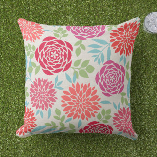 Modern Pink Summer Flowers Pattern Throw Pillow