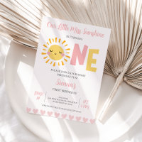 Modern Pink Sun Little Miss Sunshine 1st Birthday