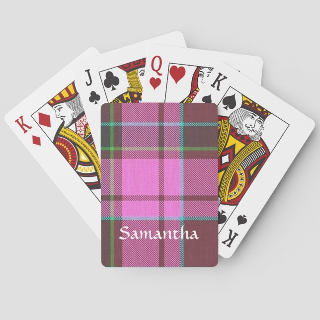 Modern pink tartan personalized playing cards (Back)