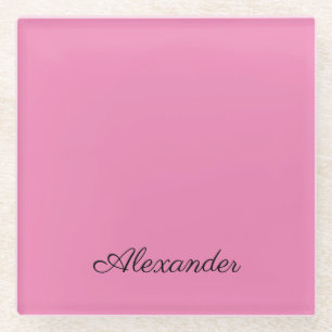 Modern Pink template,  Black Script  Glass Coaster