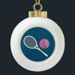 Modern Pink Tennis Ball Retro Racket  Ceramic Ball Christmas Ornament<br><div class="desc">Personalized classic tennis ball design in glitter silver faux foil texture. Simple, minimalist gift for your tennis coach or tennis team, or simply tennis balls with your initial, gold & stylish tennis pattern design. Personalized Gift for a tennis player. Dusty rose tennis gold design. Trendy tennis players' home decor. Trendy...</div>