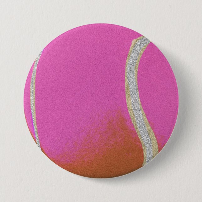 Modern Pink Tennis Ball With Faux Glitter Line  3 Inch Round Button (Front)