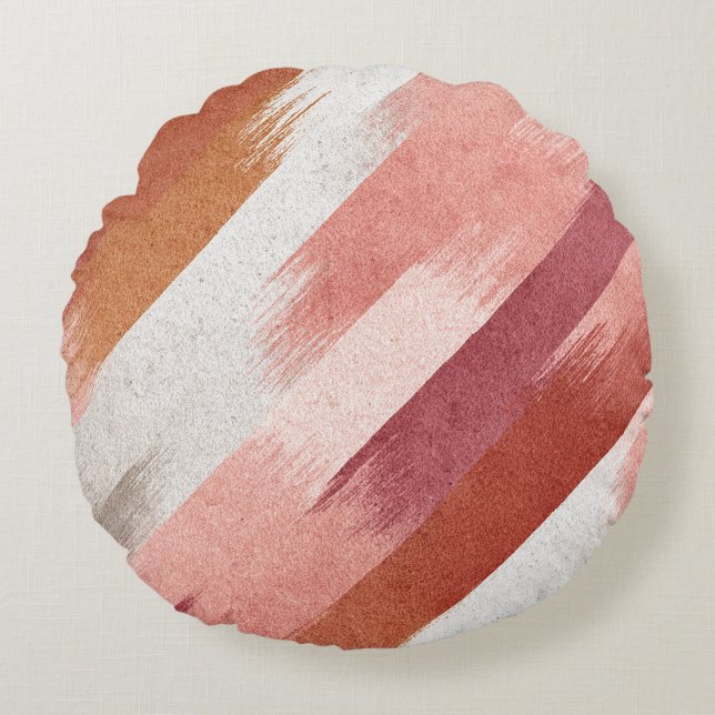 Modern Pink Terracotta Brush Stroke Pattern Round Pillow (Front)