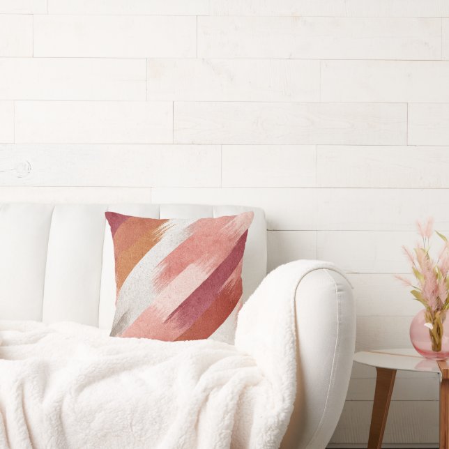 Modern Pink Terracotta Brush Stroke Pattern Throw Pillow (Couch)