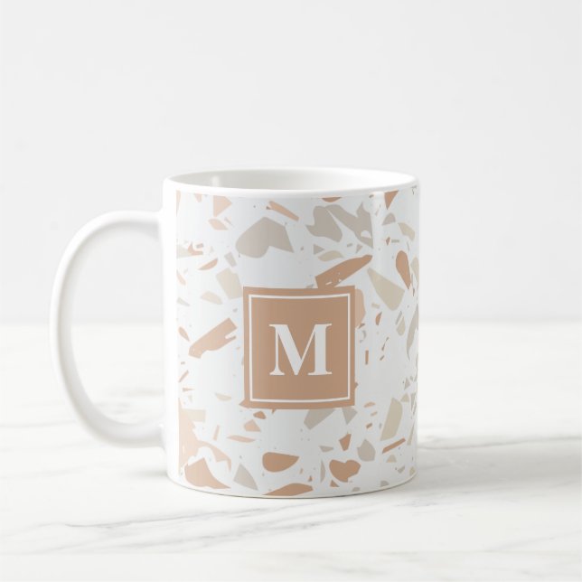 Modern Pink Terrazzo Marble Monogram Coffee Mug (Left)
