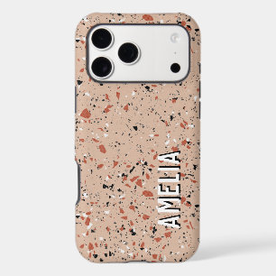 Modern Pink Terrazzo Print Pattern Custom Name
