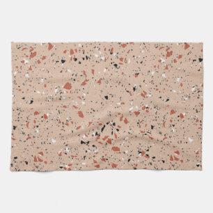 Modern Pink Terrazzo Print Pattern Kitchen Towel