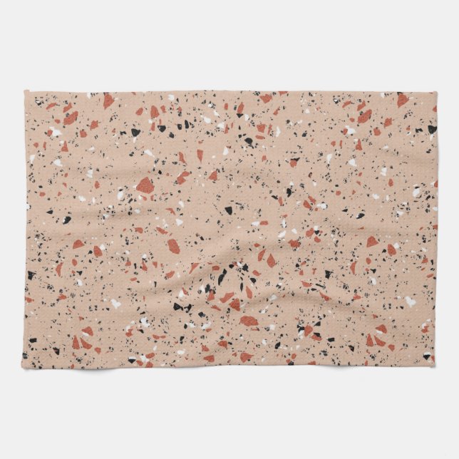 Modern Pink Terrazzo Print Pattern Kitchen Towel (Horizontal)