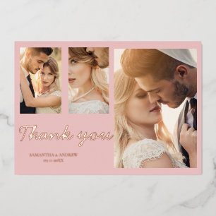 Modern pink thank you 4 photo wedding invitation