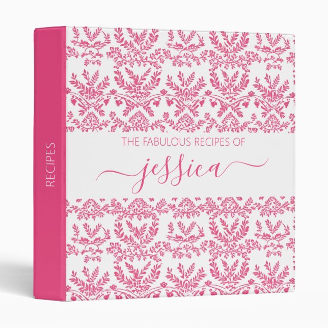 Modern pink tiny floral script name recipe  binder (Front/Spine)
