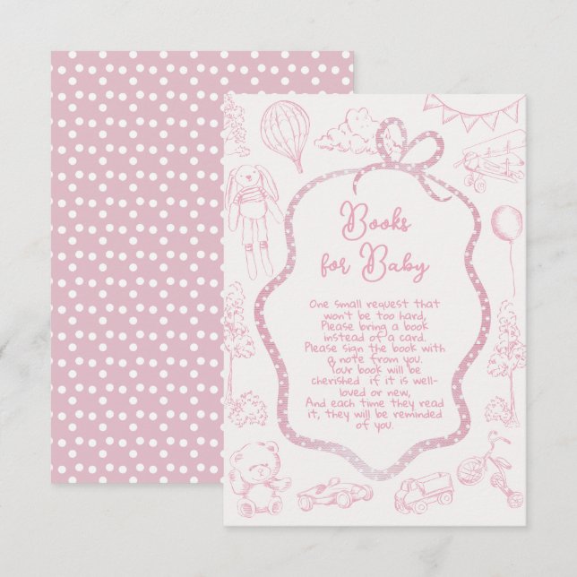 Modern Pink Toile de Jouy Books for baby Invitation (Front/Back)