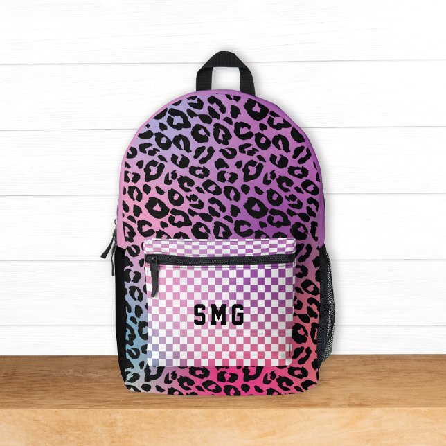Modern Pink Trendy Pattern Monogram Initials Kids Printed Backpack (Creator Uploaded)