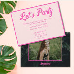 Modern Pink Tropical Bat Mitzvah Party Invitation<br><div class="desc">Invite your guests in style with these neon tropical pink Bat Mitzvah invitations. The design features green palm leaves,  a photo on the back,  and pink personalized text to share the details of your event. Enter the Zazzle Design Tool to make additional adjustments to text or the photo.</div>