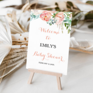 Modern Pink Tropical Floral Baby Shower Welcome Poster