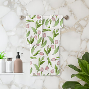 Modern Pink Tulip Bath Towel Set