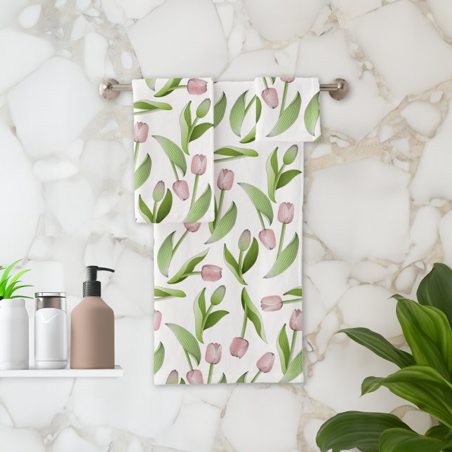 Modern Pink Tulip Bath Towel Set (Creator Uploaded)