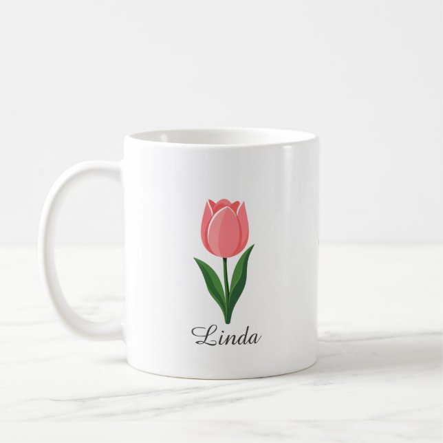 Modern Pink Tulip Flower Coffee Mug (Left)