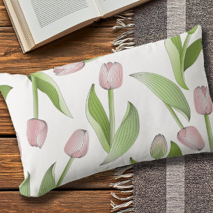 Modern Pink Tulip Outdoor Lumbar Pillow
