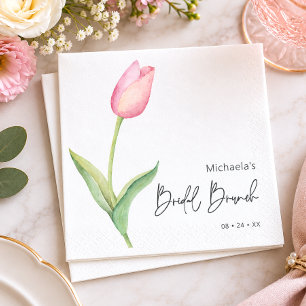 Modern Pink Tulip Solo Bridal Brunch Cocktail Napkin
