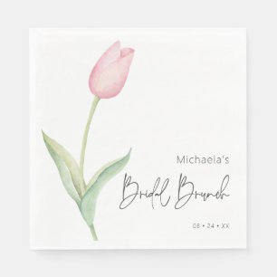 Modern Pink Tulip Solo Bridal Brunch Luncheon Napkin