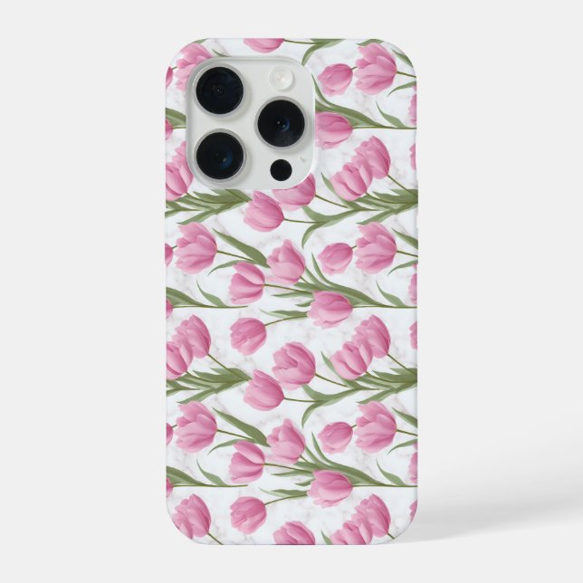 Modern Pink Tulip White Floral Pattern iPhone Case (Back)