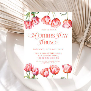 Modern Pink Tulips Floral Mothers Day Brunch Invitation