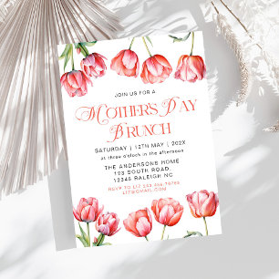 Modern Pink Tulips Floral Mothers Day Brunch Invitation