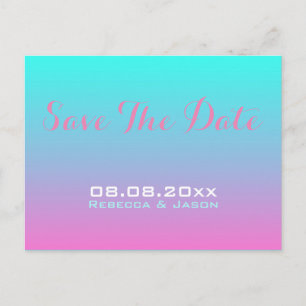 modern pink turquoise ombre wedding save the date announcement postcard