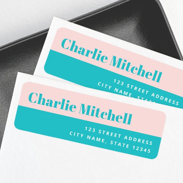 Modern pink turquoise pastel retro return address (Creator Uploaded)