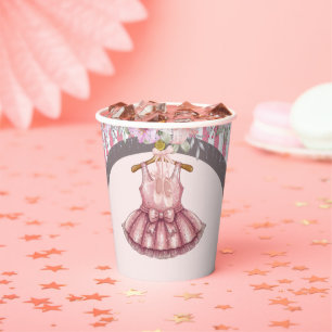 Modern Pink Tutu Ballerina Ballet Girl Baby Shower Paper Cups