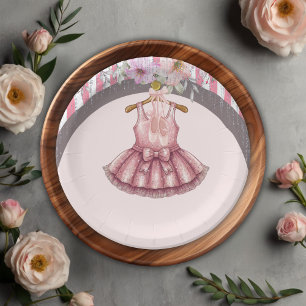 Modern Pink Tutu Ballerina Ballet Girl Baby Shower Paper Plate