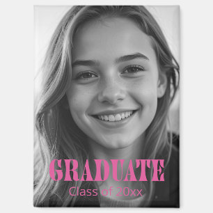 Modern Pink Typography Graduation Photo Magnet