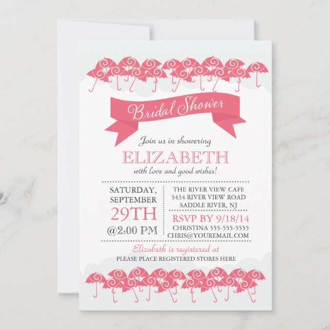 Modern Pink Umbrella Bridal Shower Invitation (Front)