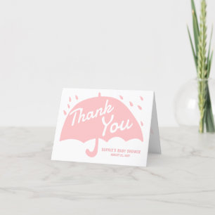 Modern Pink Umbrella Rain Baby Shower Thank You Card
