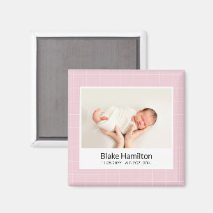 Modern Pink Unique Baby Birth Announcement Magnet